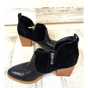 Marc Fisher Womens 6.5 Black Leather Suede Ginger Block Heel Ankle Boots NEW